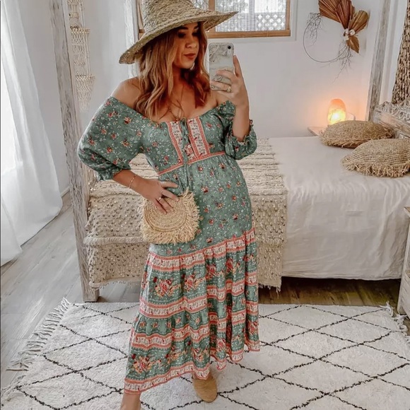 Boho gypsy long maxi dress pink paisley floral - Picture 8 of 13